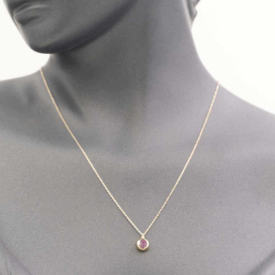 14 Ayar Taşlı Nar Altın Kolye