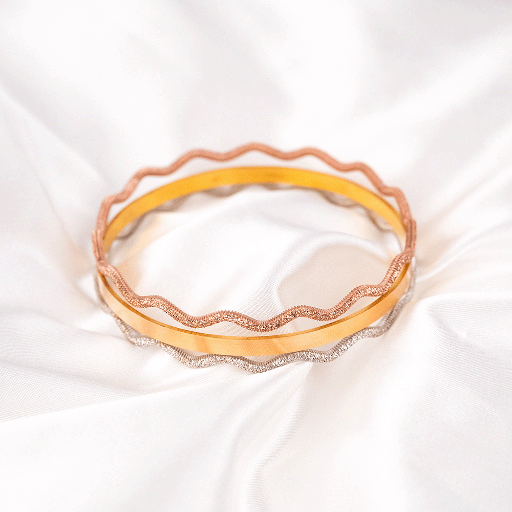 22 Ayar Gold Kibrit Çöpü ve Zikzak Model Ajda Rose ve Beyaz Altın Bilezik (10 gr. X 3 Adet)