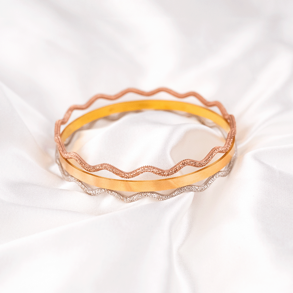 22 Ayar Gold Kibrit Çöpü ve Zikzak Model Ajda Rose ve Beyaz Altın Bilezik (25 gr. X 3 Adet)
