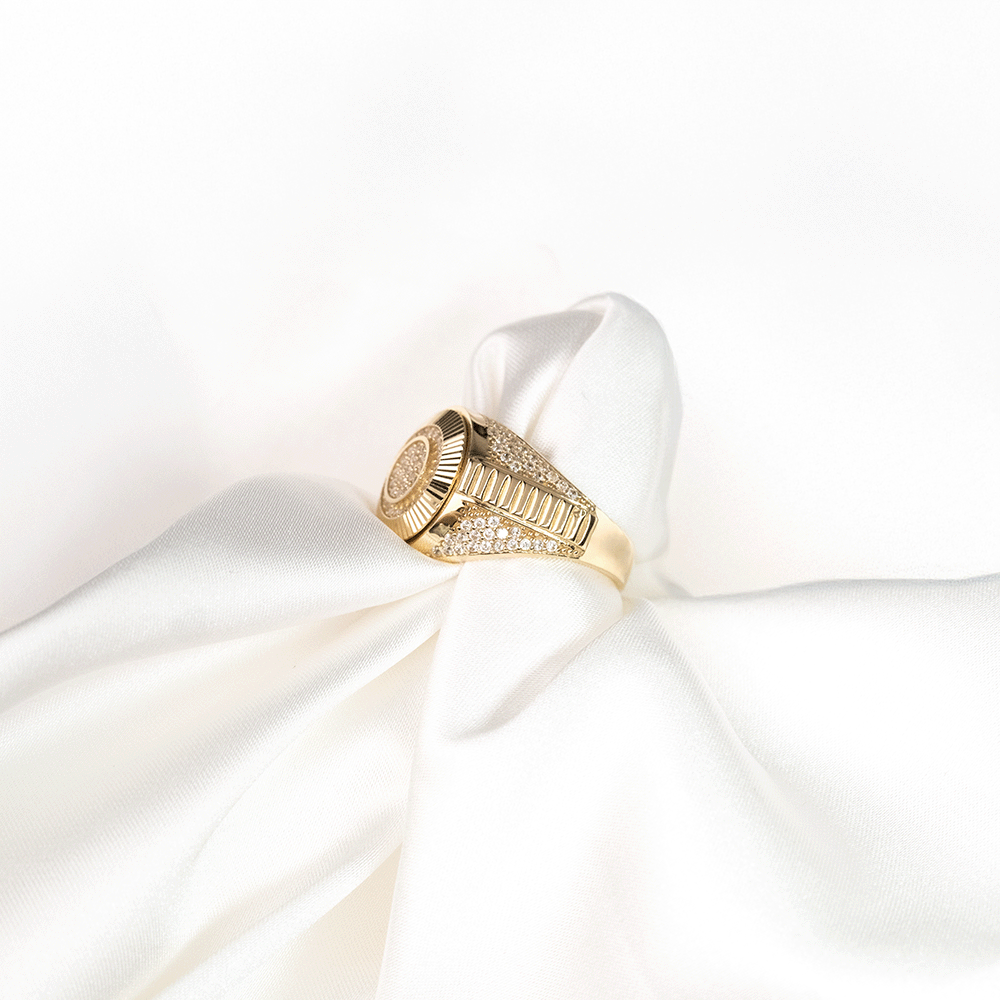 14 Ayar Parıltılı Daire Kesim Erkek Altın Yüzük