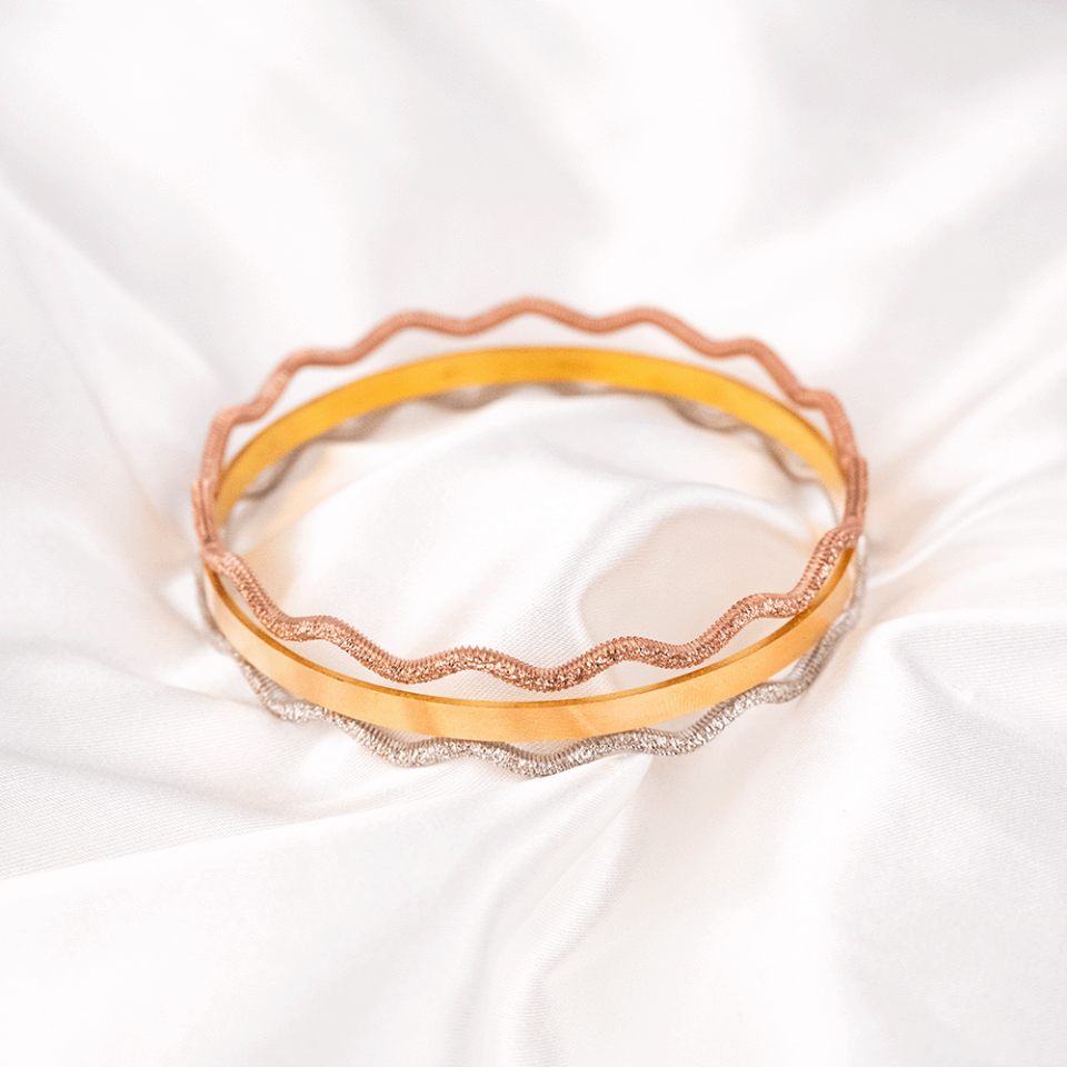 22 Ayar Gold Kibrit Çöpü ve Zikzak Model Ajda Rose ve Beyaz Altın Bilezik (30 gr. X 3 Adet) 5.6 ⌀