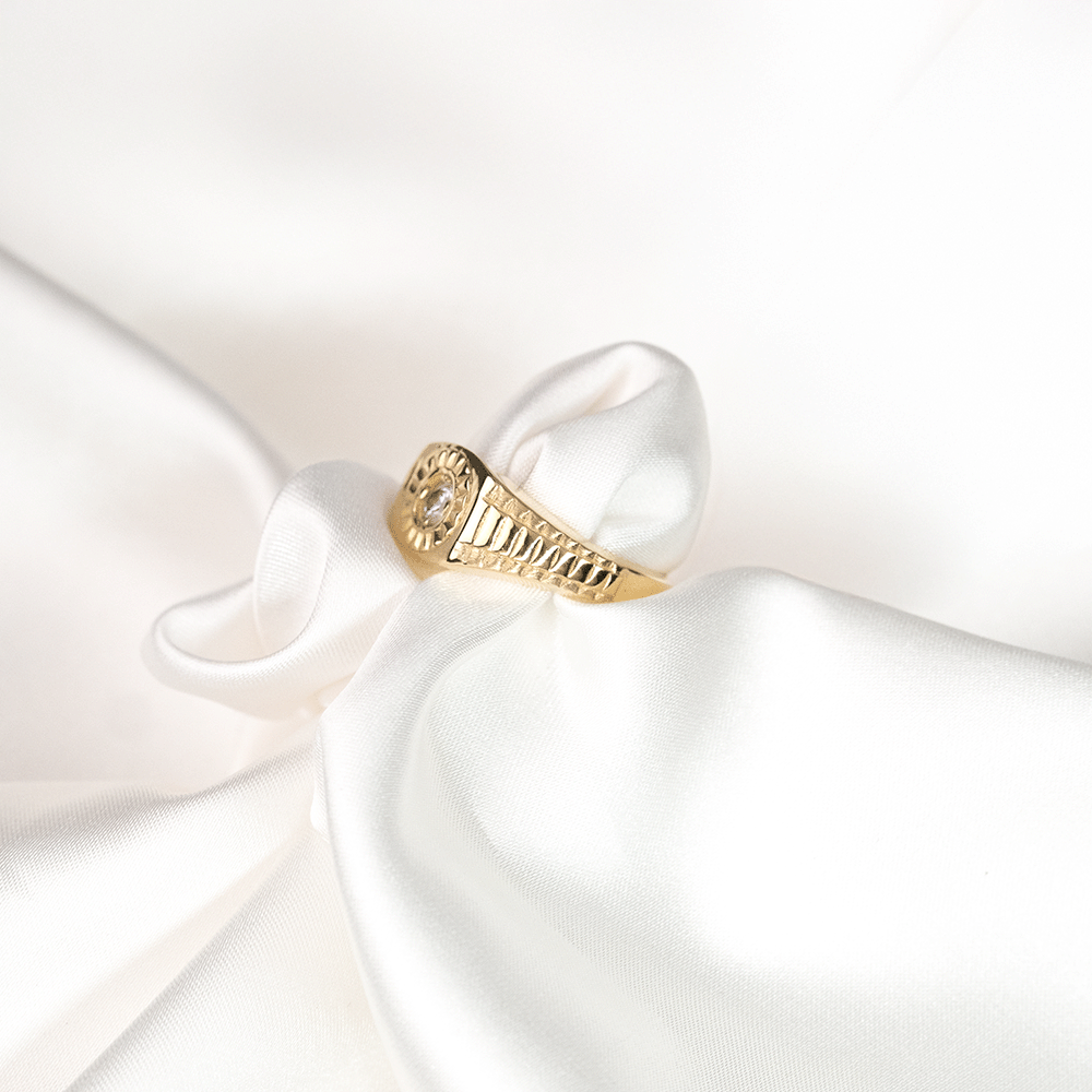 14 Ayar Ortası Taşlı Daire Erkek Altın Yüzük