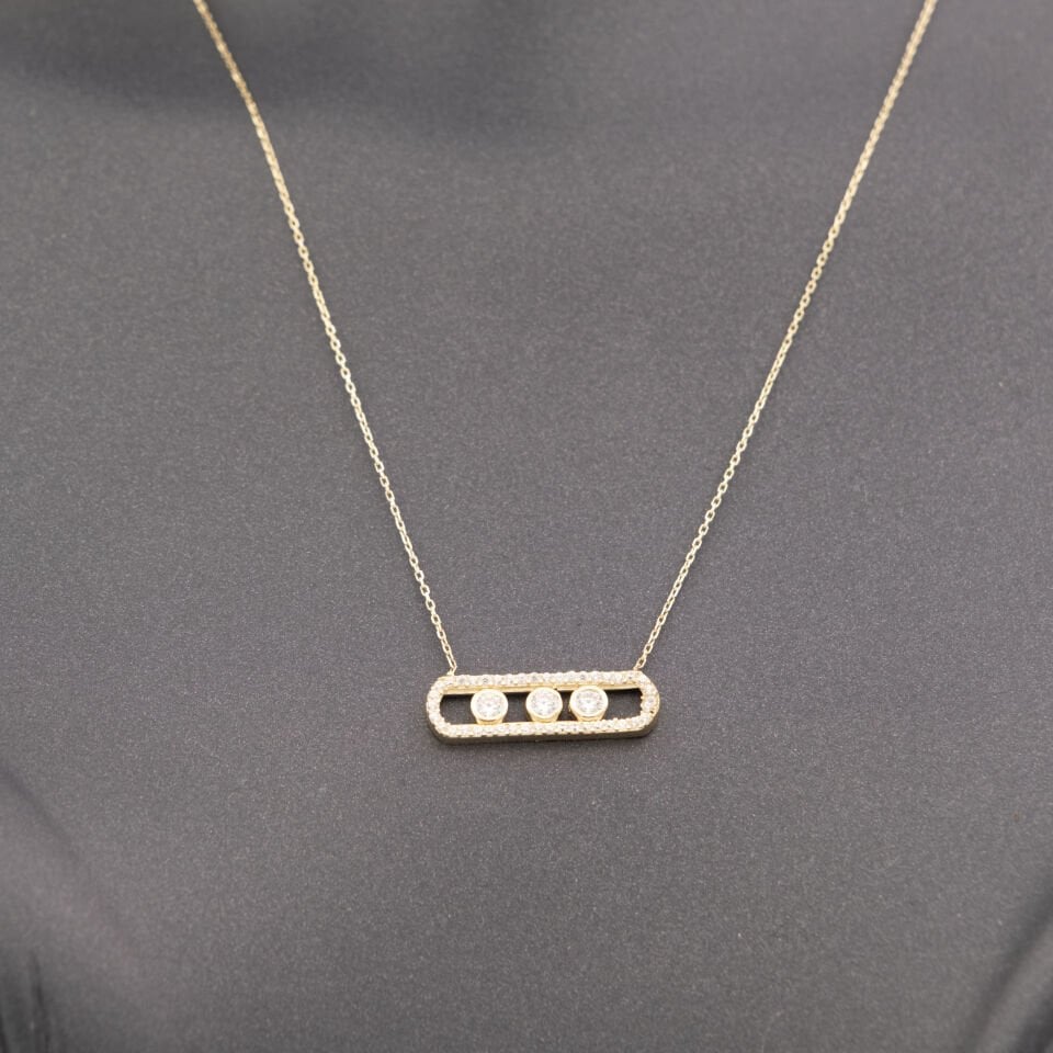 14 Taşlı 3 Daire Sallantılı Altın Kolye