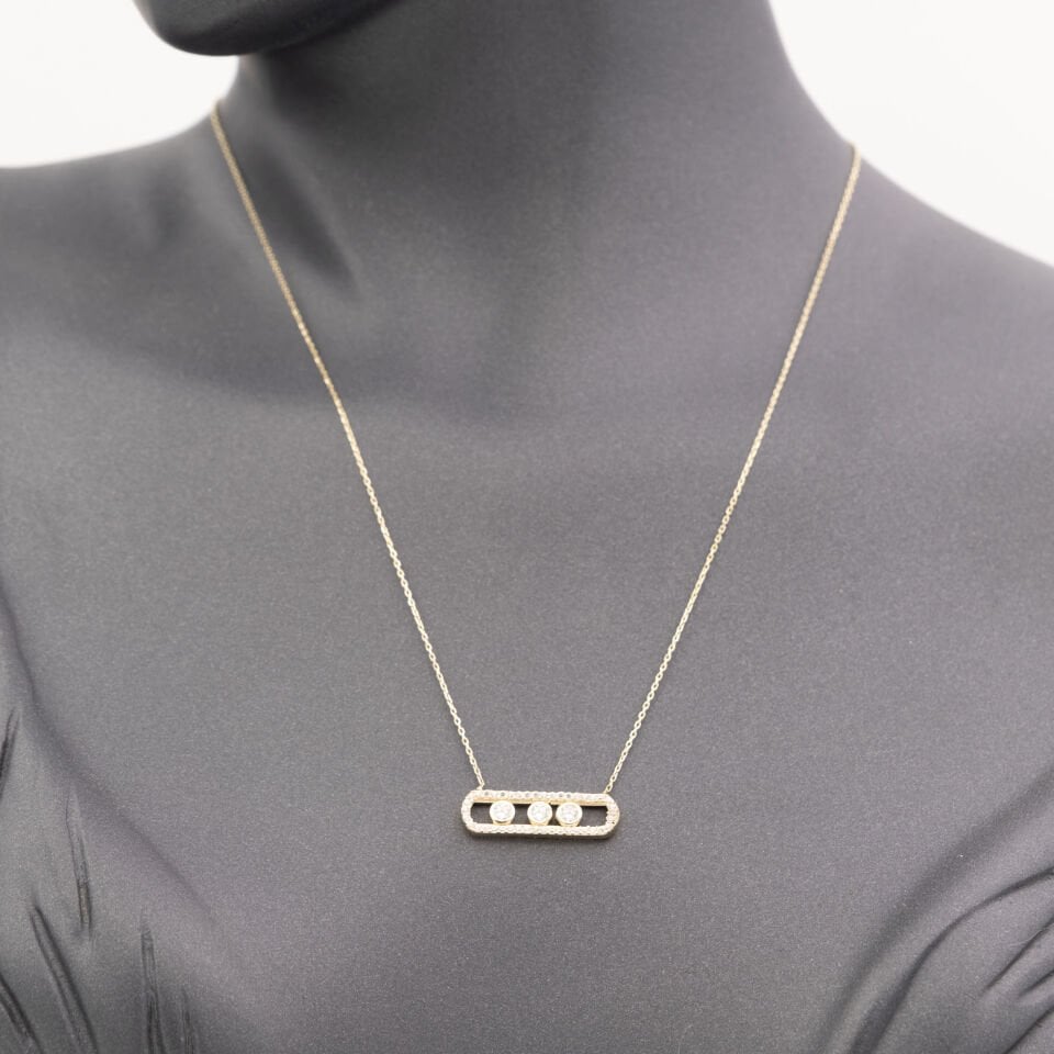 14 Taşlı 3 Daire Sallantılı Altın Kolye