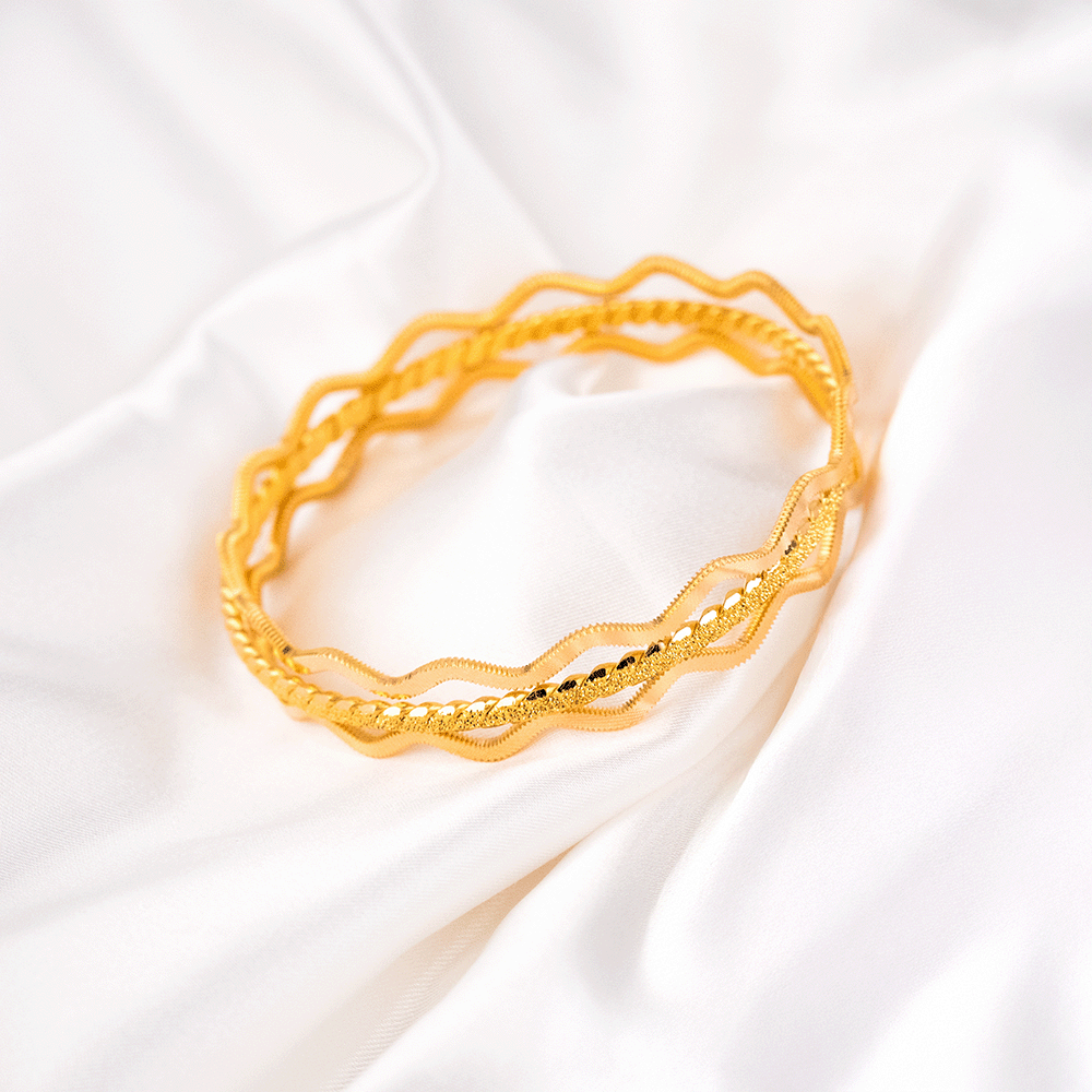 22 Ayar Zikzaklı Bilezik ve Ortası Parıltılı Ajda Gold Altın Bilezik (15 gr. X 3 Adet)