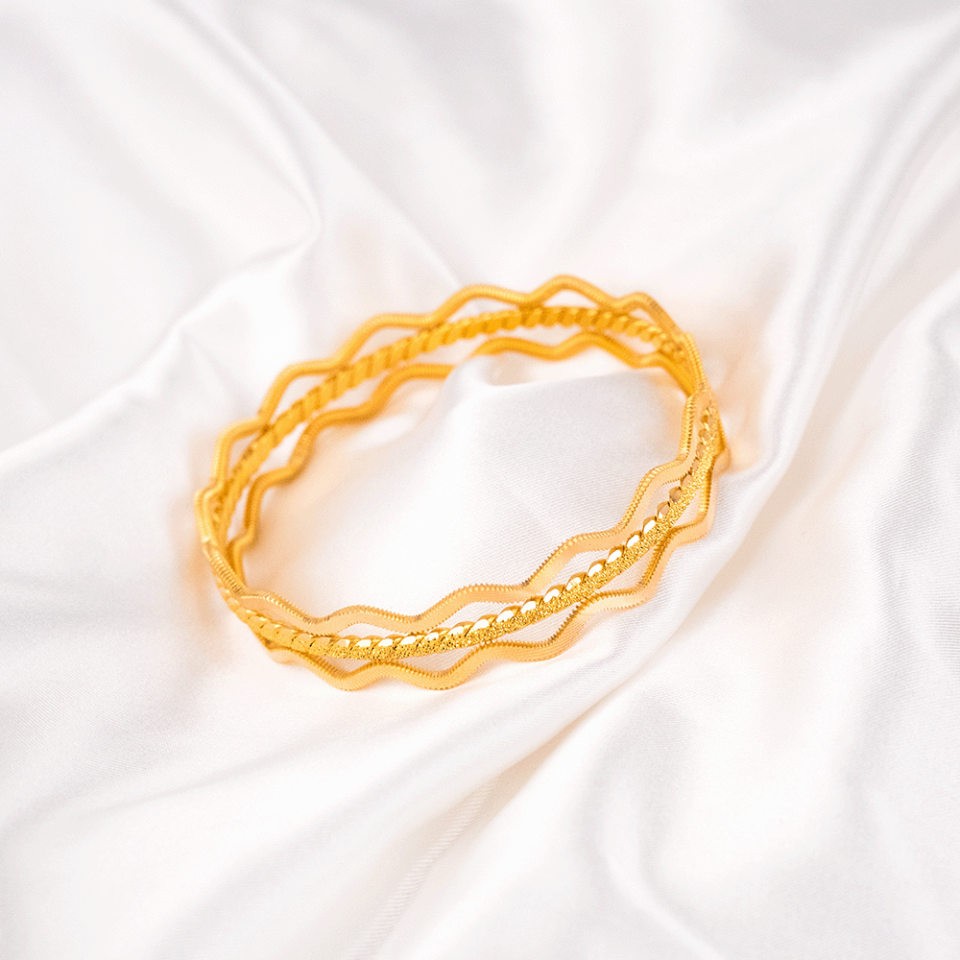 22 Ayar Zikzaklı Bilezik ve Ortası Parıltılı Ajda Gold Altın Bilezik (20 gr. X 3 Adet)
