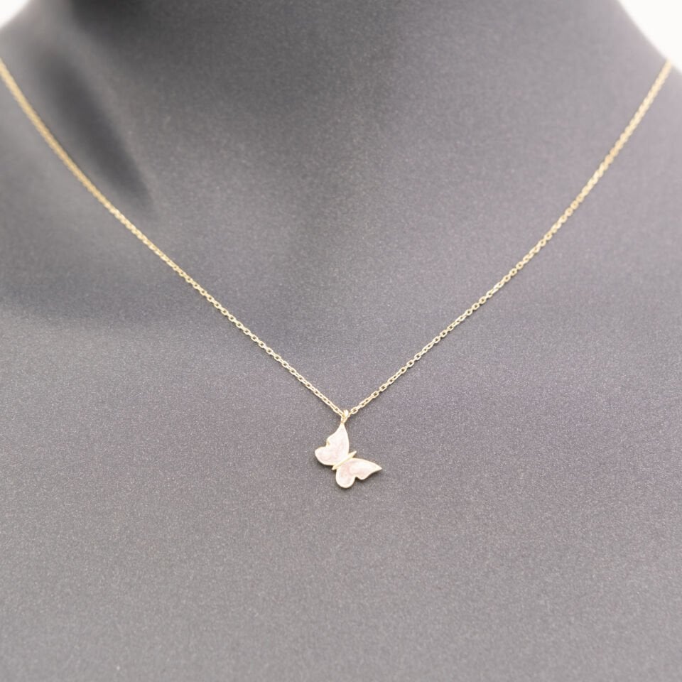 14 Ayar Sade Kelebek Altın Kolye