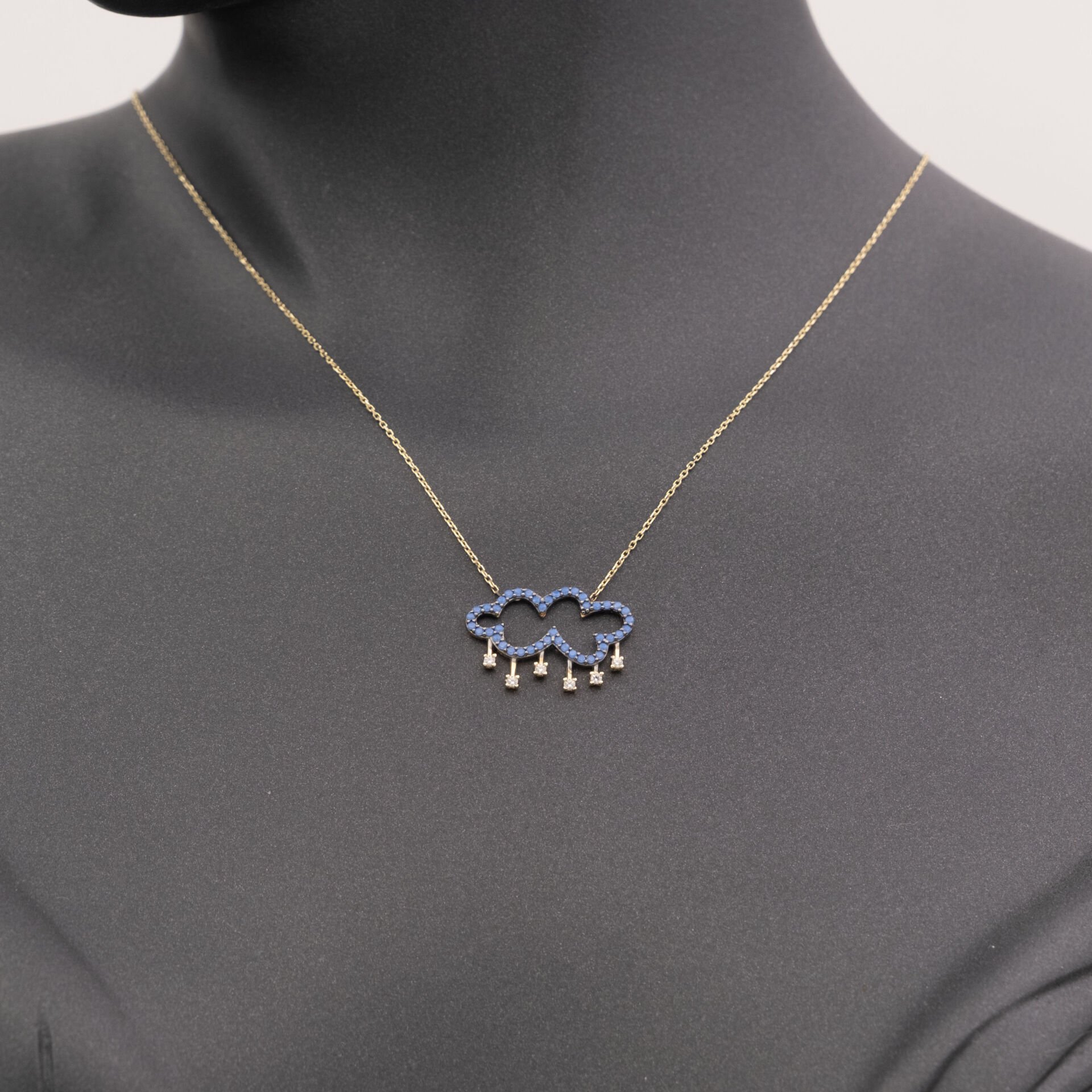 14 Mavi Taşlı Bulut Altın Kolye