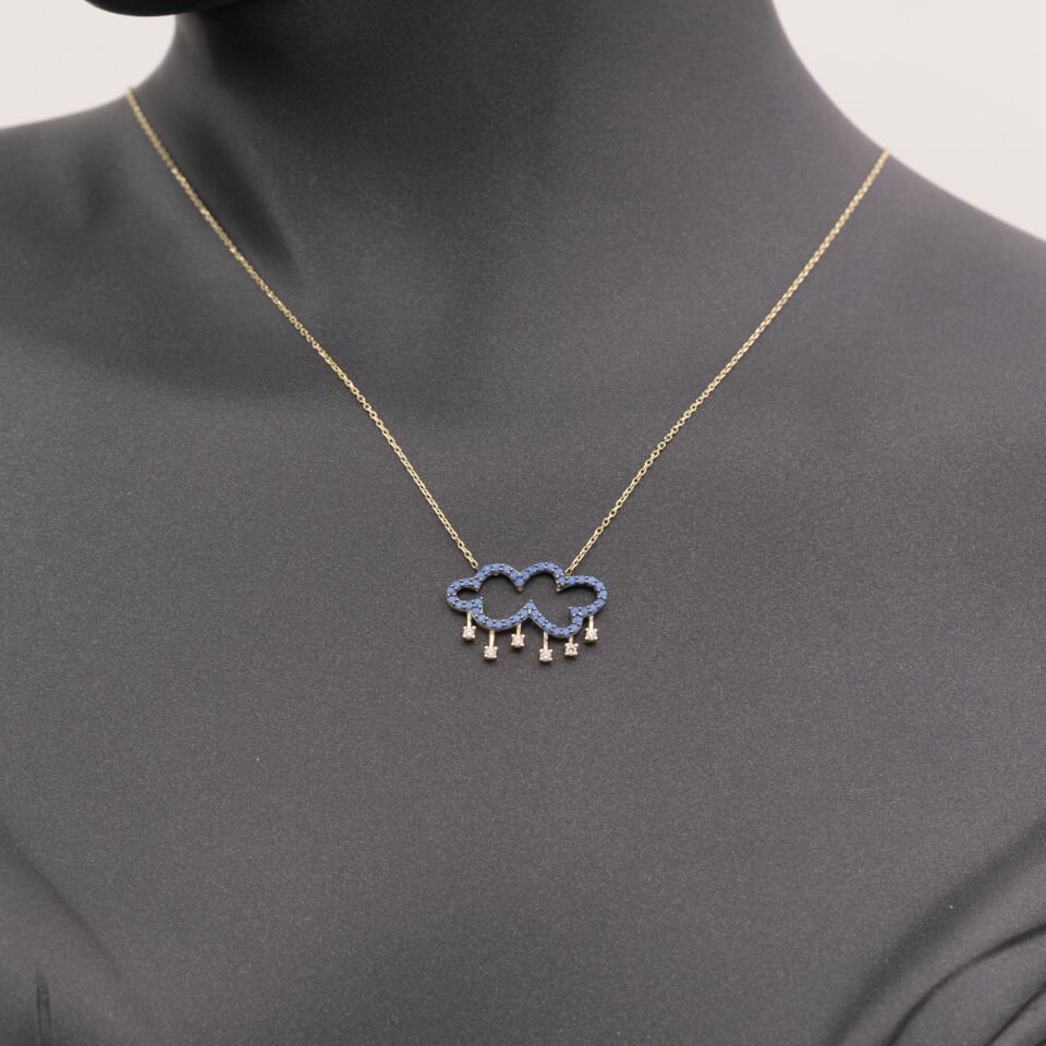 14 Ayar Mavi Taşlı Bulut Altın Kolye