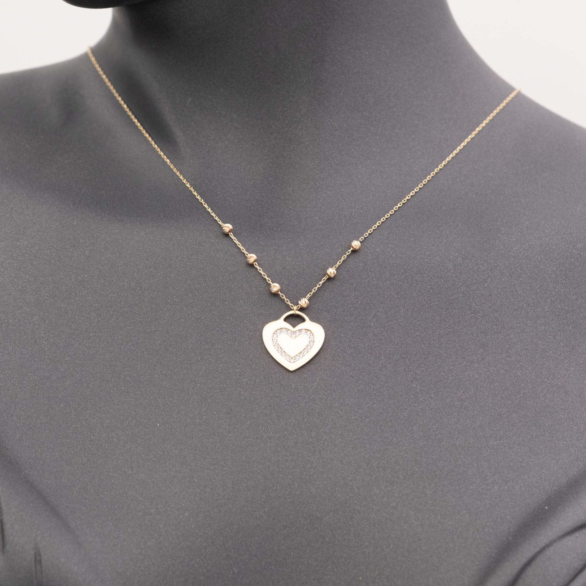 14 Ayar Taşlı Kalpli Altın Kolye