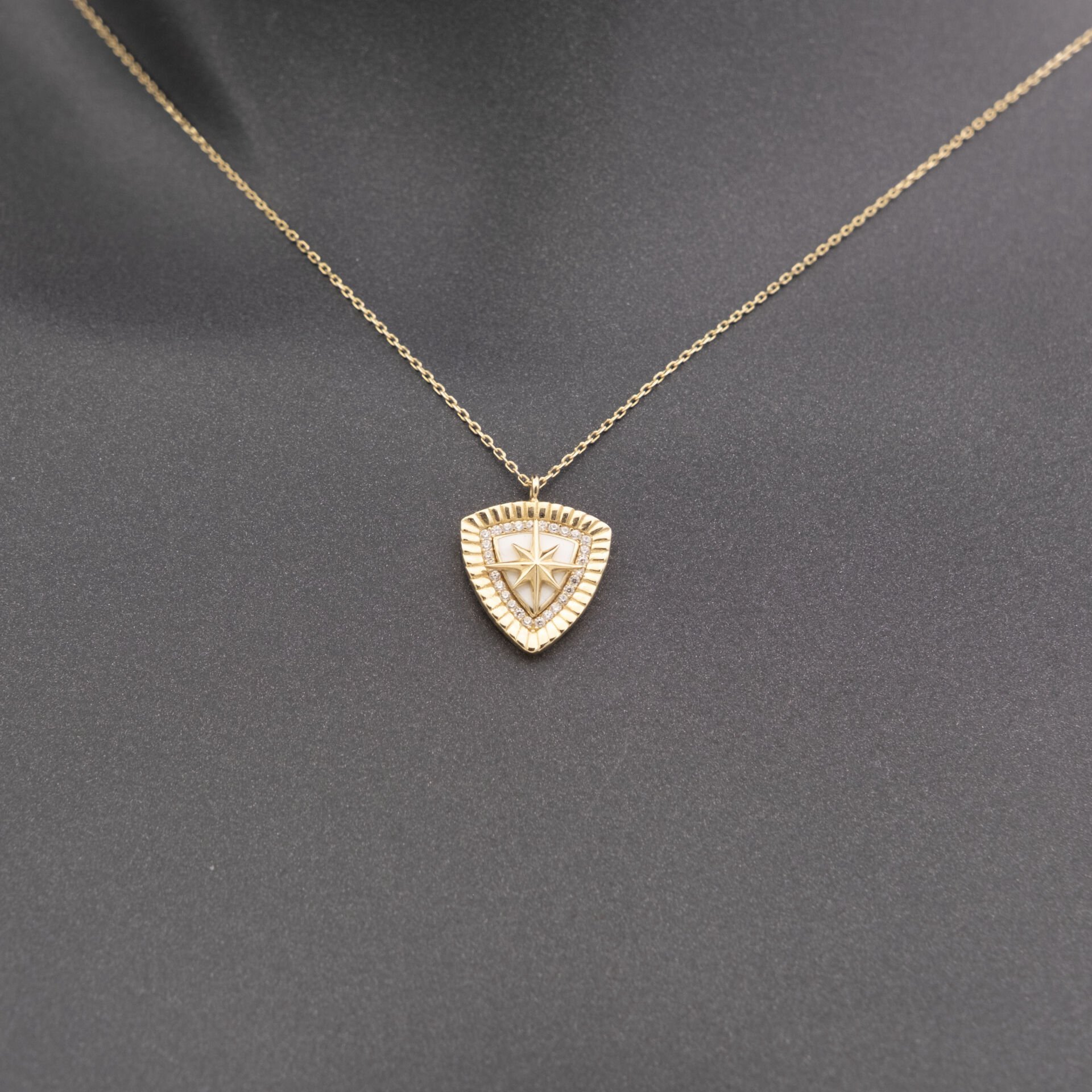 14 Kuzey Yıldızı Kalkan Detaylı Altın Kolye