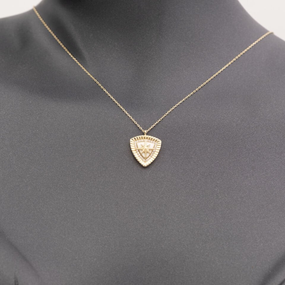 14 Ayar Kuzey Yıldızı Kalkan Detaylı Altın Kolye
