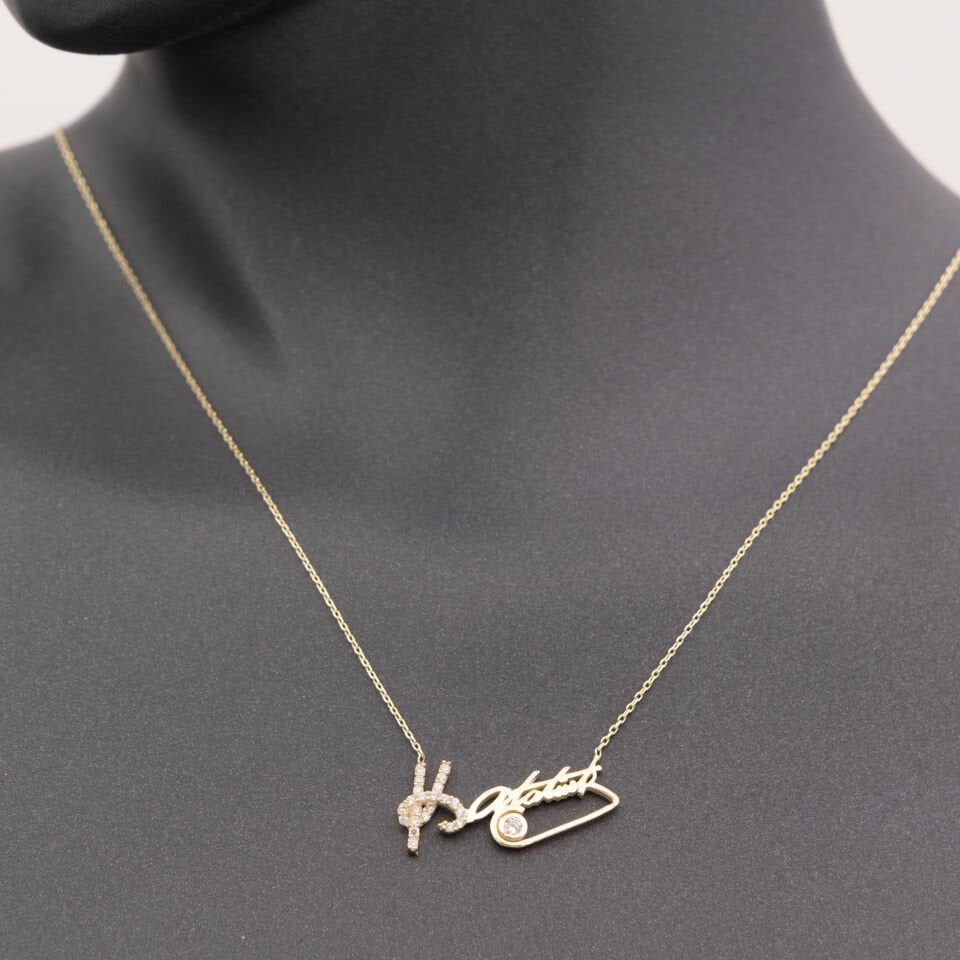 14 Taşlı Kemal Atatürk İmzası Altın Kolye