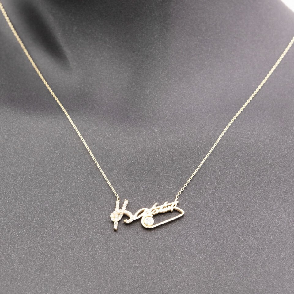 14 Taşlı Kemal Atatürk İmzası Altın Kolye