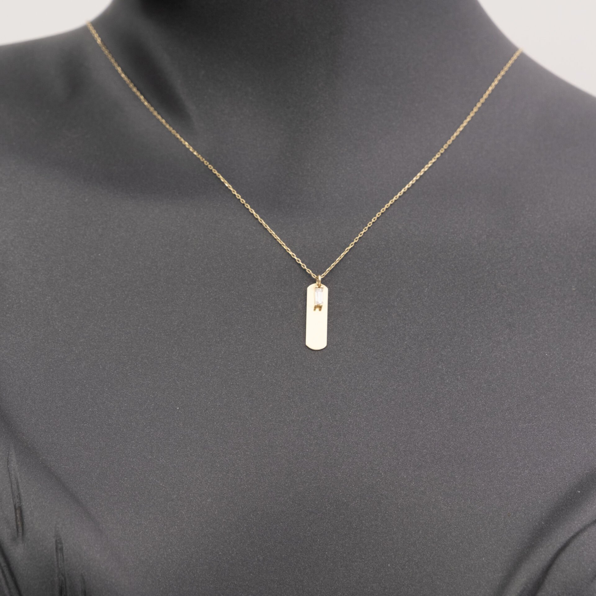 14 Taşlı Detaylı Plaka Altın Kolye