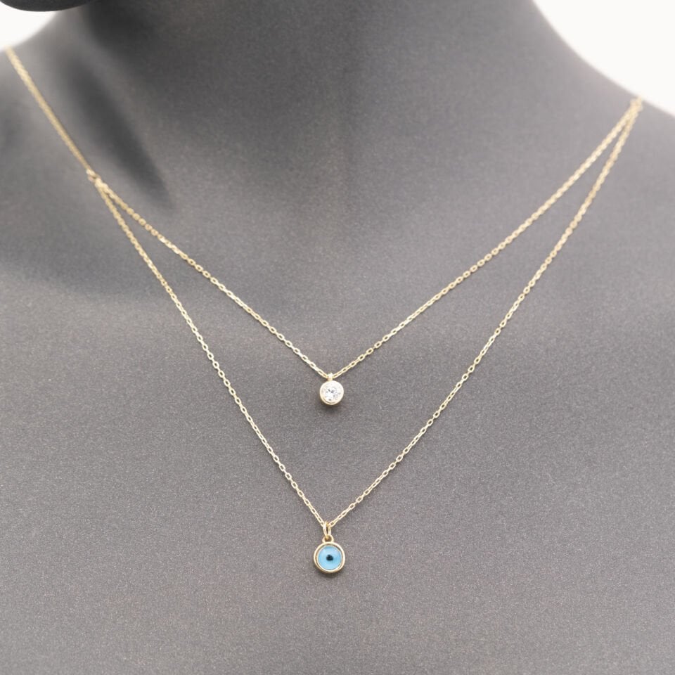 14 Ayar Nazar Boncuklu Detaylı Altın Kolye