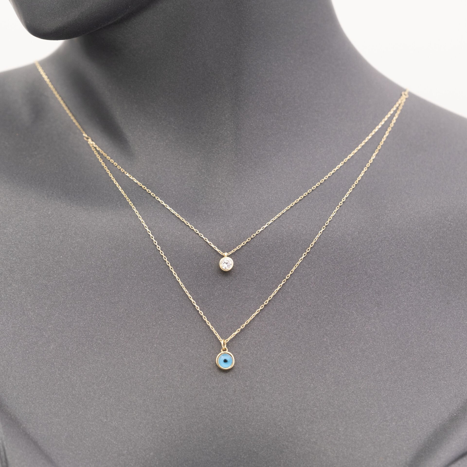 14 Ayar Nazar Boncuklu Detaylı Altın Kolye