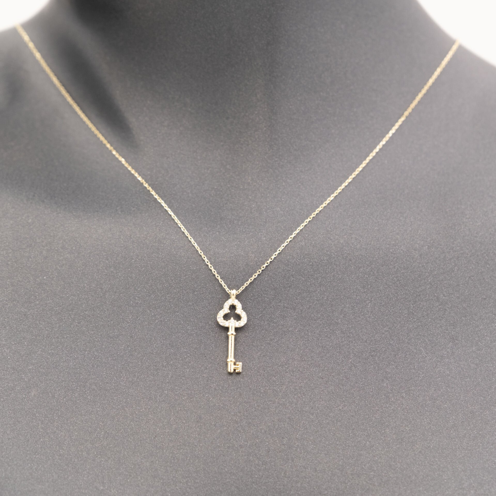 14 Taşlı Anahtar Altın Kolye