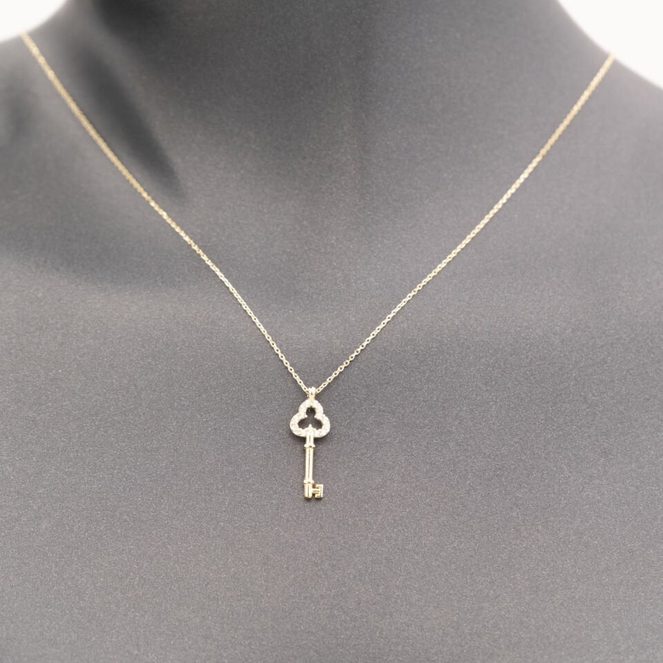 14 Ayar Taşlı Anahtar Altın Kolye