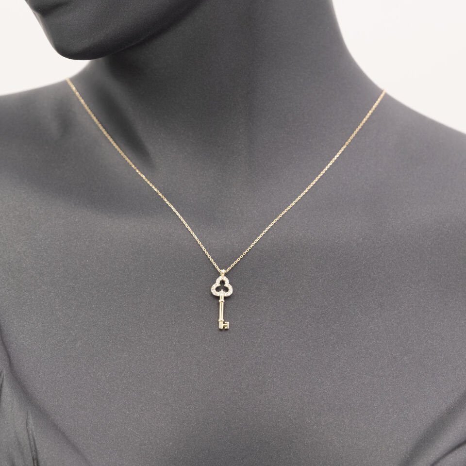 14 Ayar Taşlı Anahtar Altın Kolye