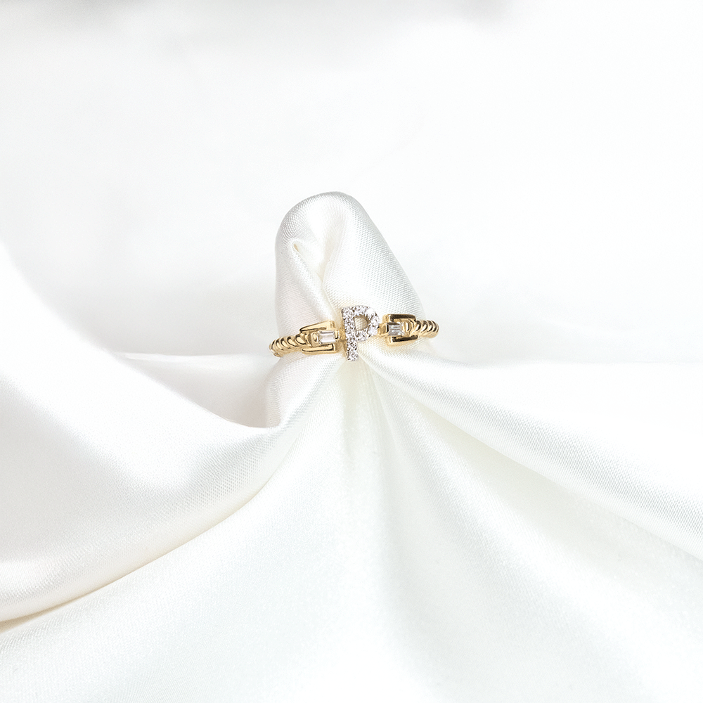 14 Ayar Taşlı P Harfli Altın Yüzük