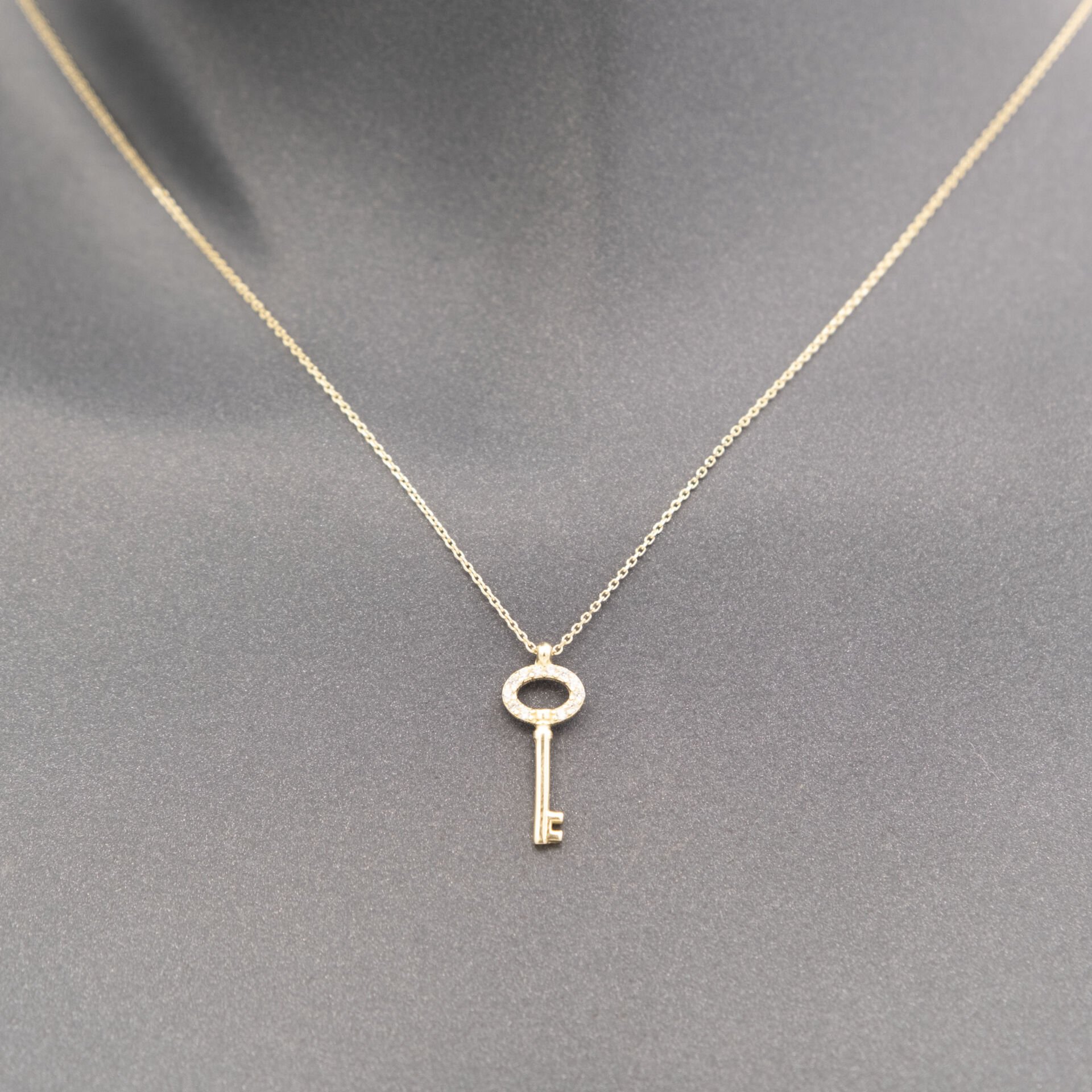 14 Ayar Taşlı Anahtar Altın Kolye