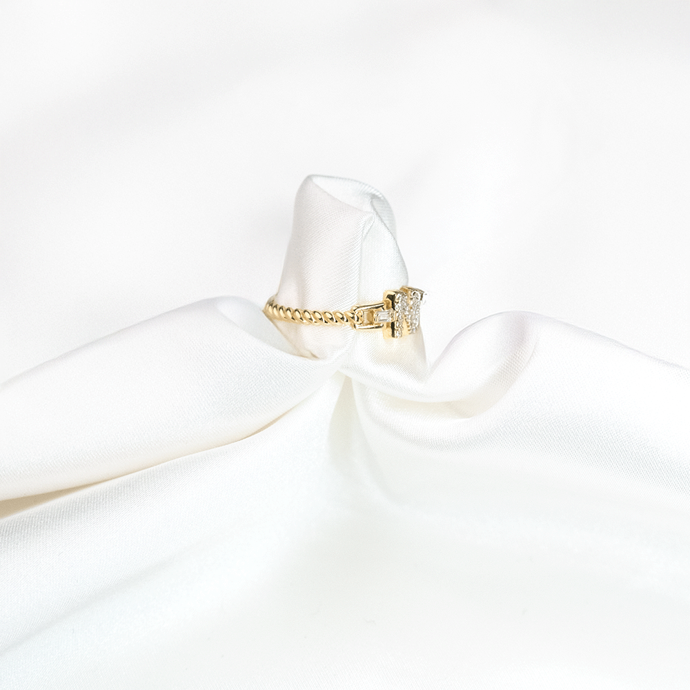 14 Ayar Taşlı N Harfli Altın Yüzük