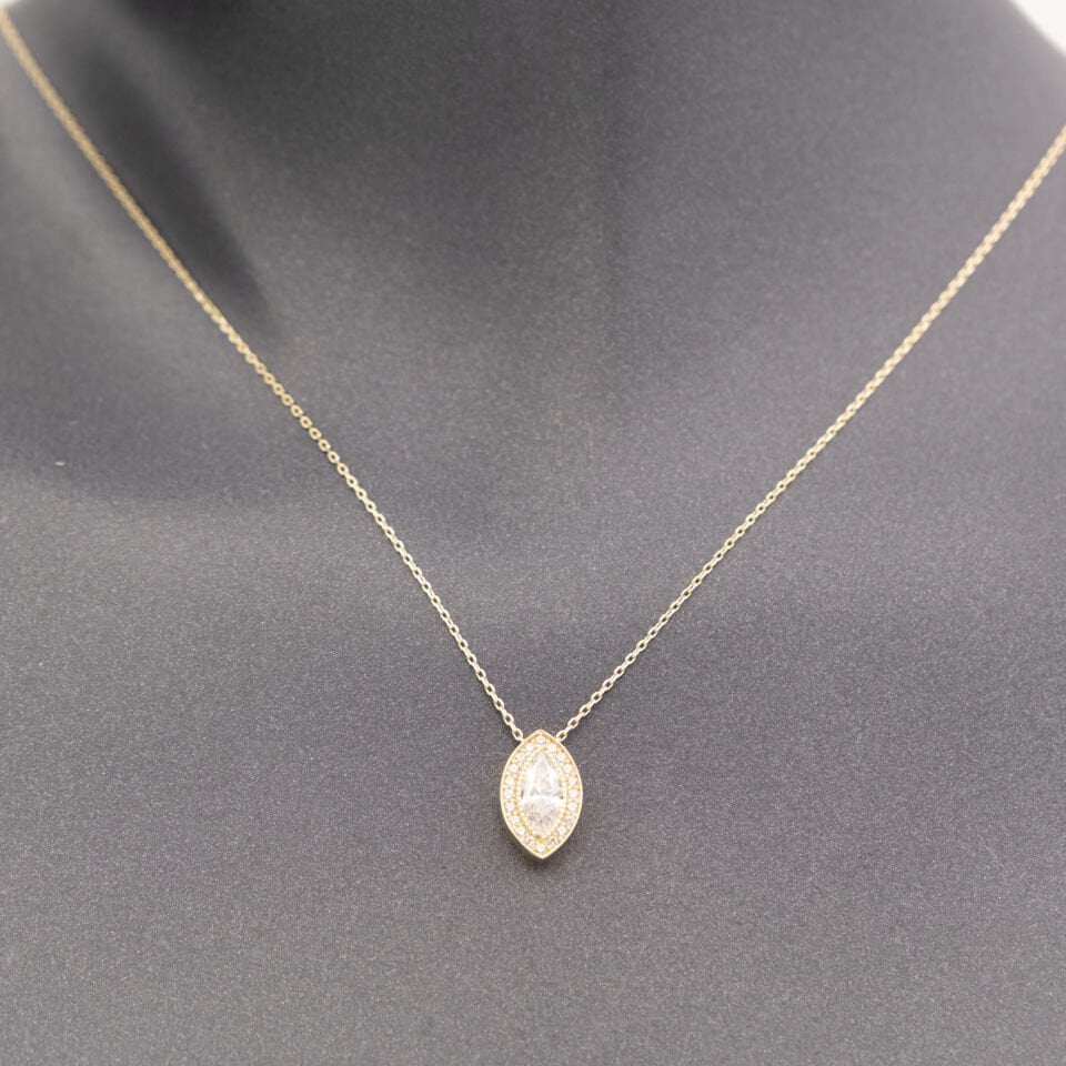 14 Taşlı Detaylı Göz Altın Kolye