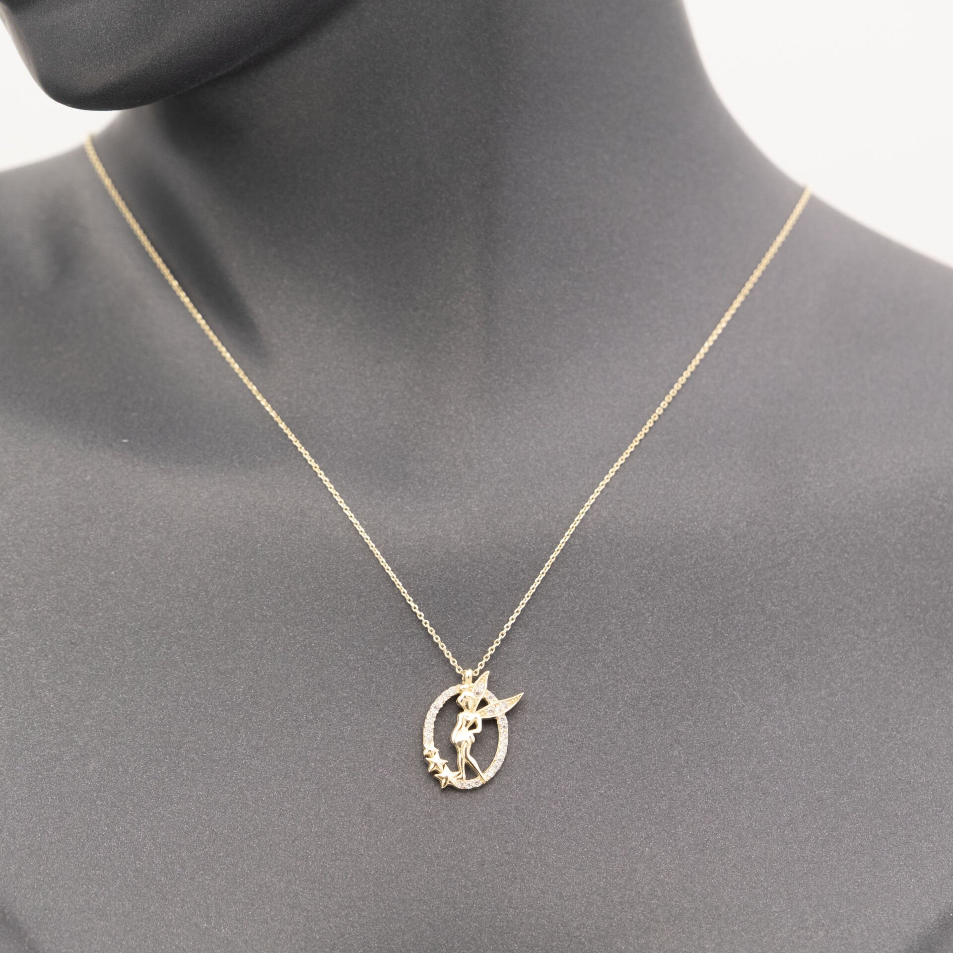 14 Ayar Taşlı Çerçeve Peri Altın Kolye