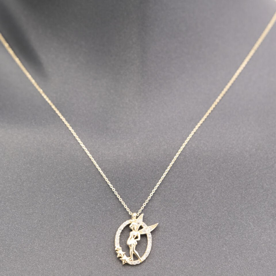 14 Ayar Taşlı Çerçeve Peri Altın Kolye