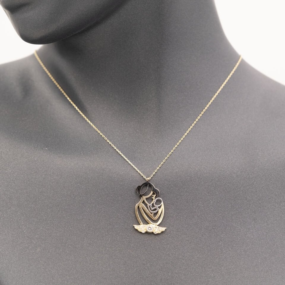 14 Taşlı Anne ve Bebek Altın Kolye