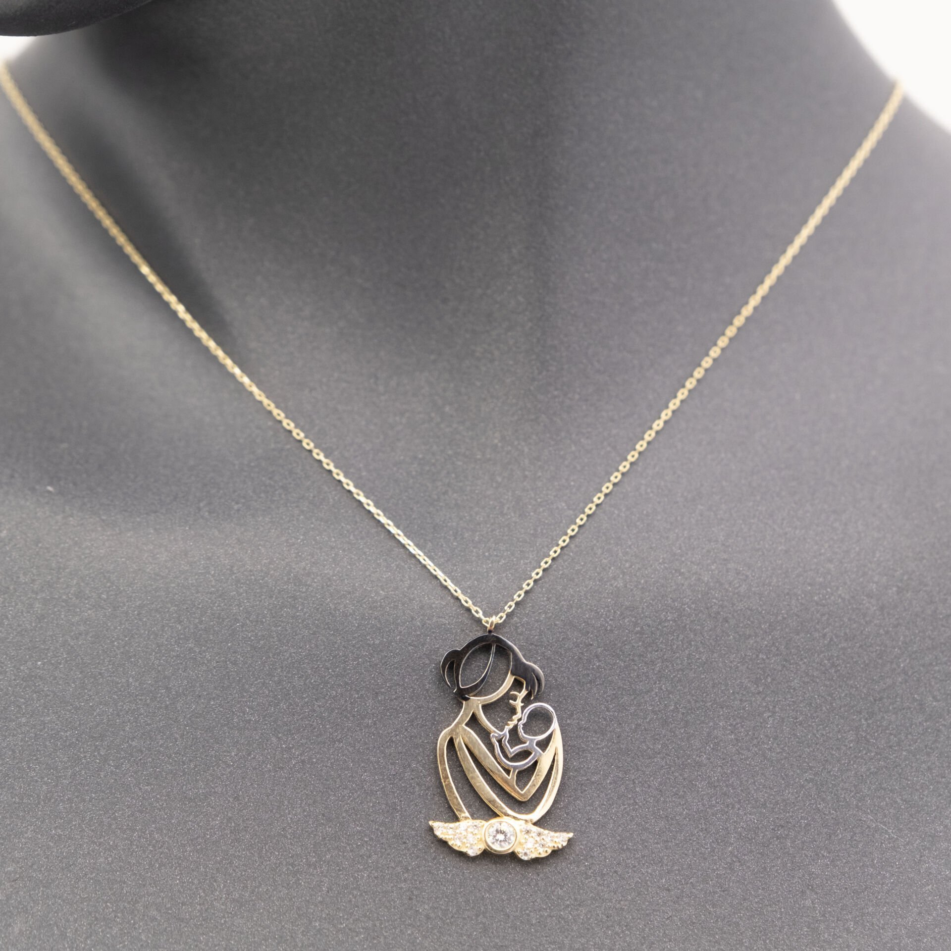 14 Taşlı Anne ve Bebek Altın Kolye