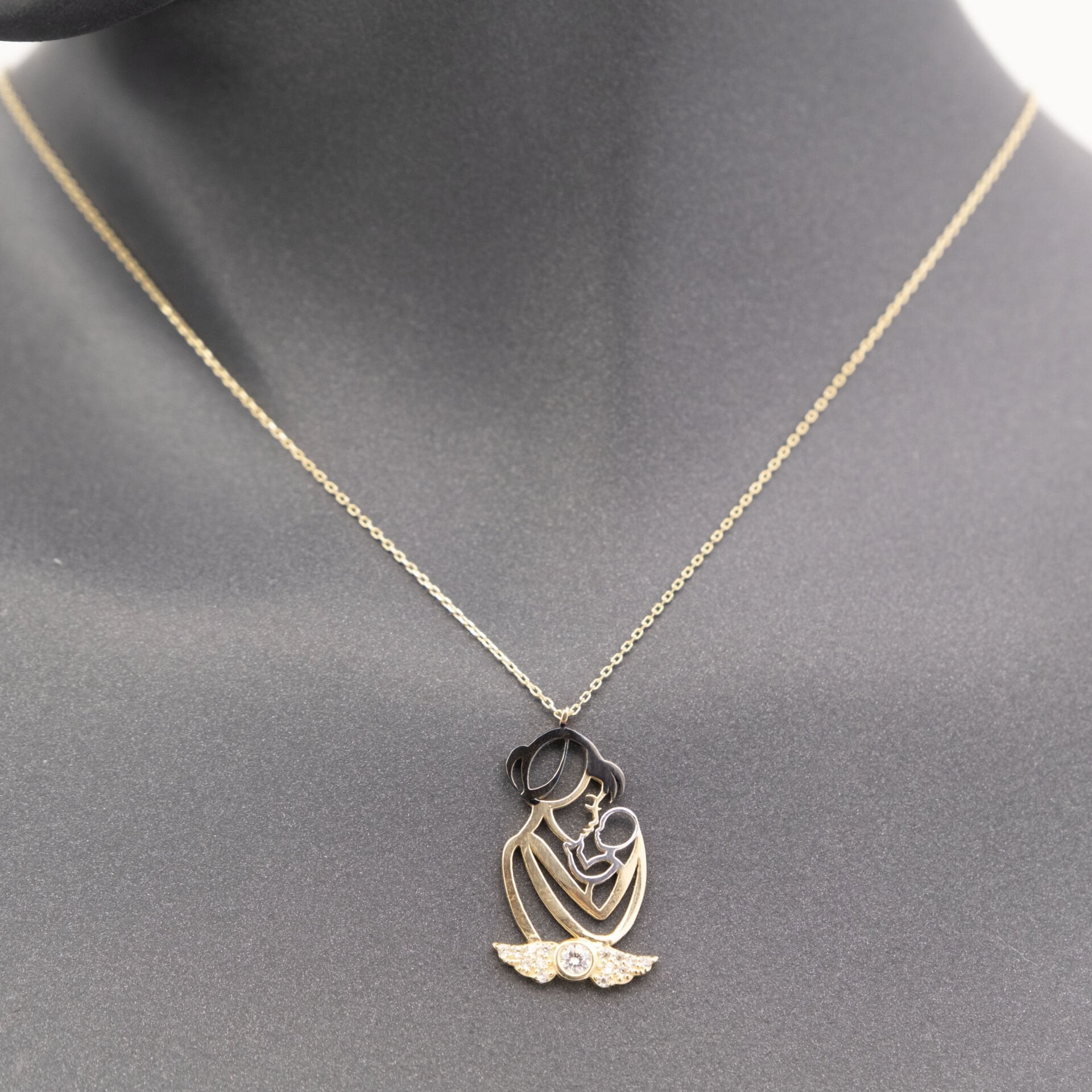 14 Ayar Taşlı Anne ve Bebek Altın Kolye