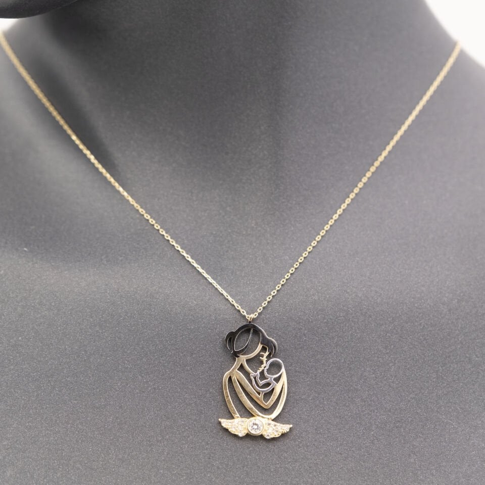 14 Ayar Taşlı Anne ve Bebek Altın Kolye