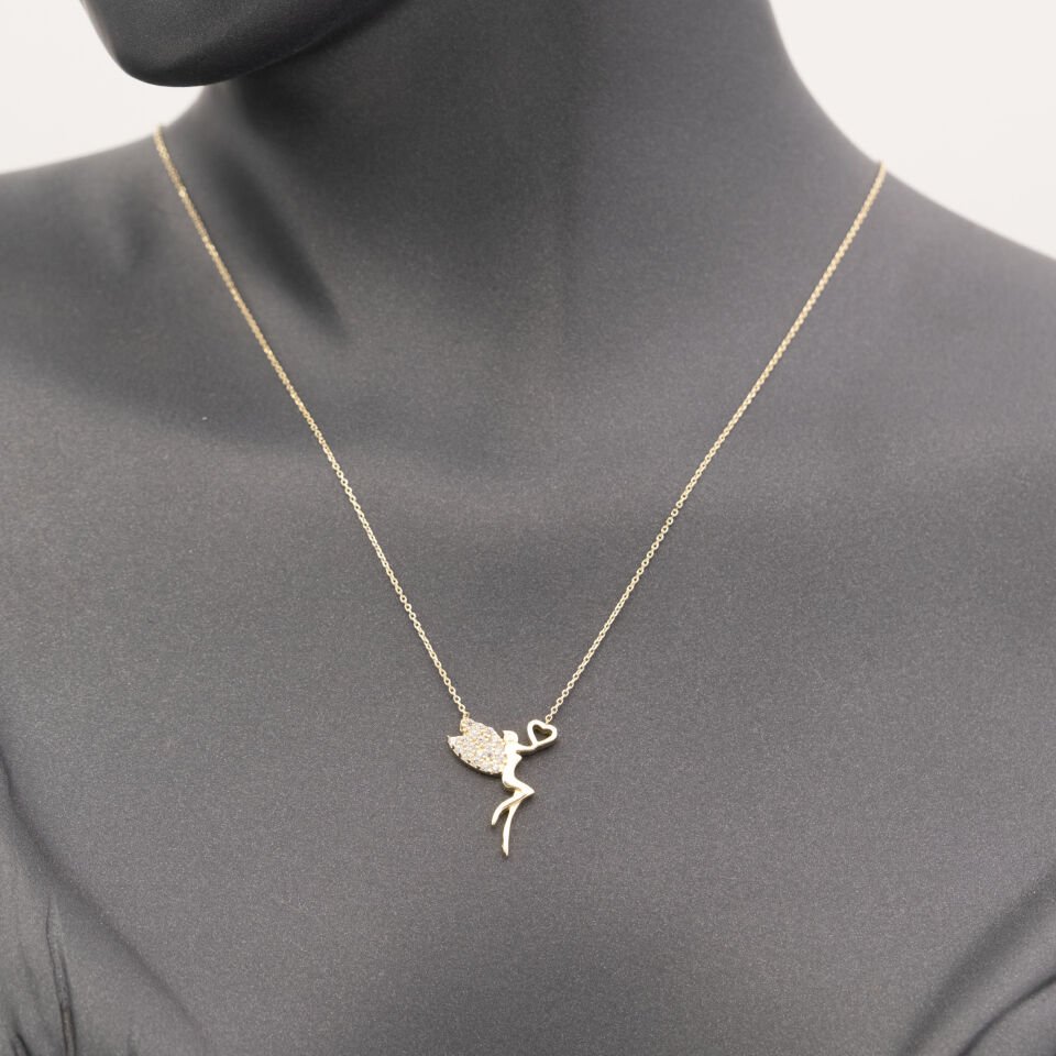 14 Ayar Taşlı Detaylı Peri Altın Kolye