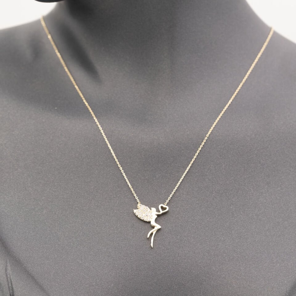 14 Ayar Taşlı Detaylı Peri Altın Kolye