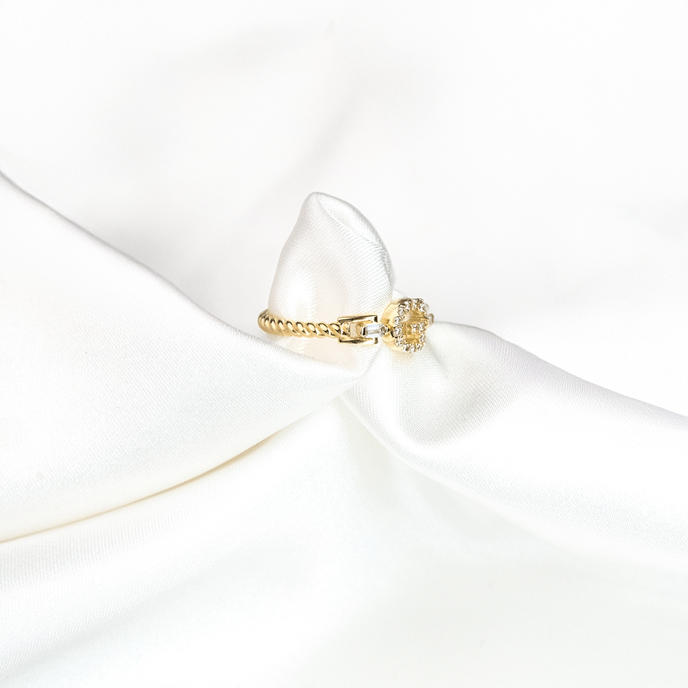 14 Ayar Taşlı G Harfli Altın Yüzük