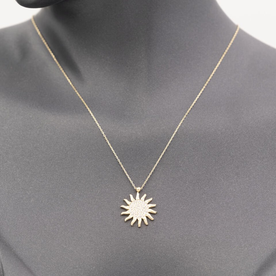 14 Ayar Taşlı Güneş Altın Kolye