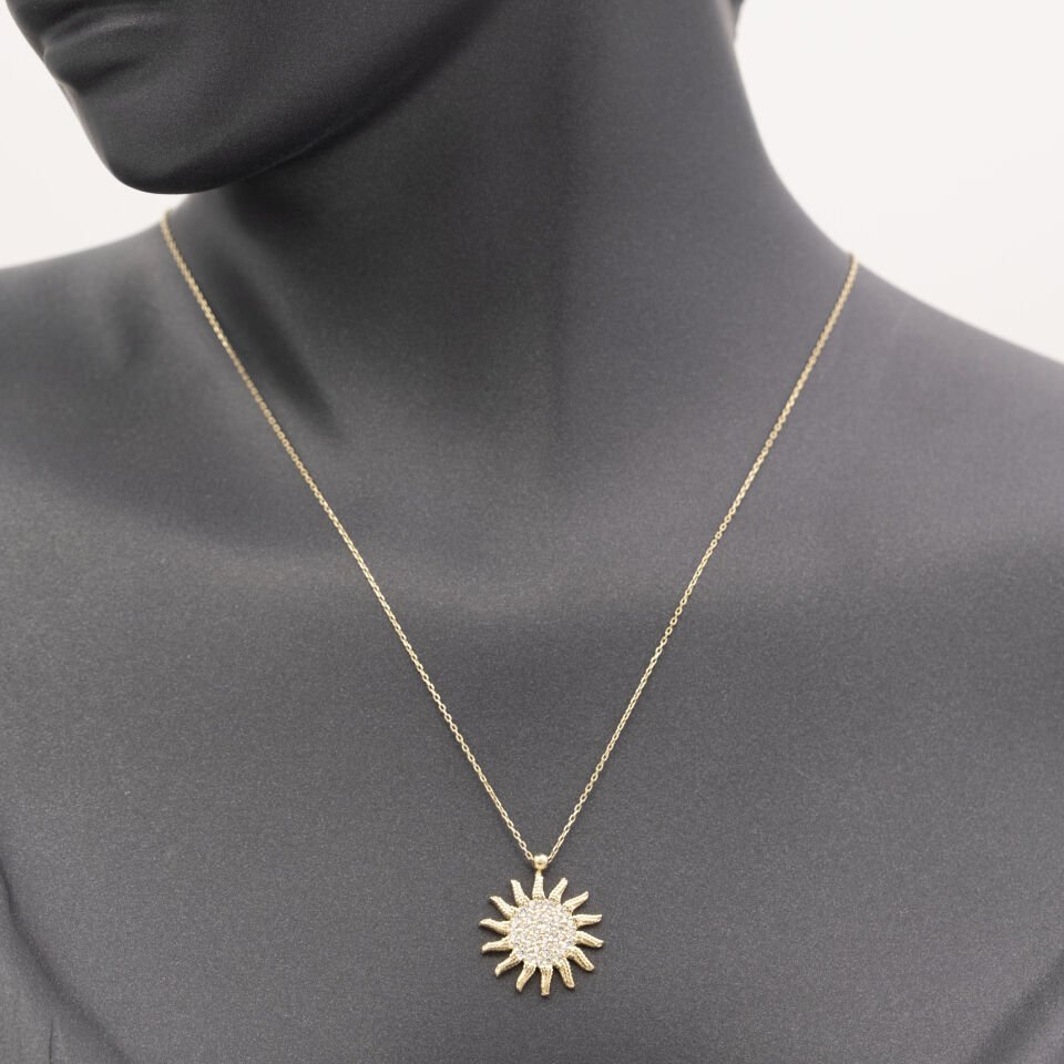 14 Ayar Taşlı Güneş Altın Kolye