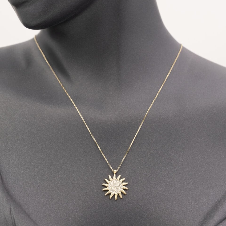 14 Ayar Taşlı Güneş Altın Kolye