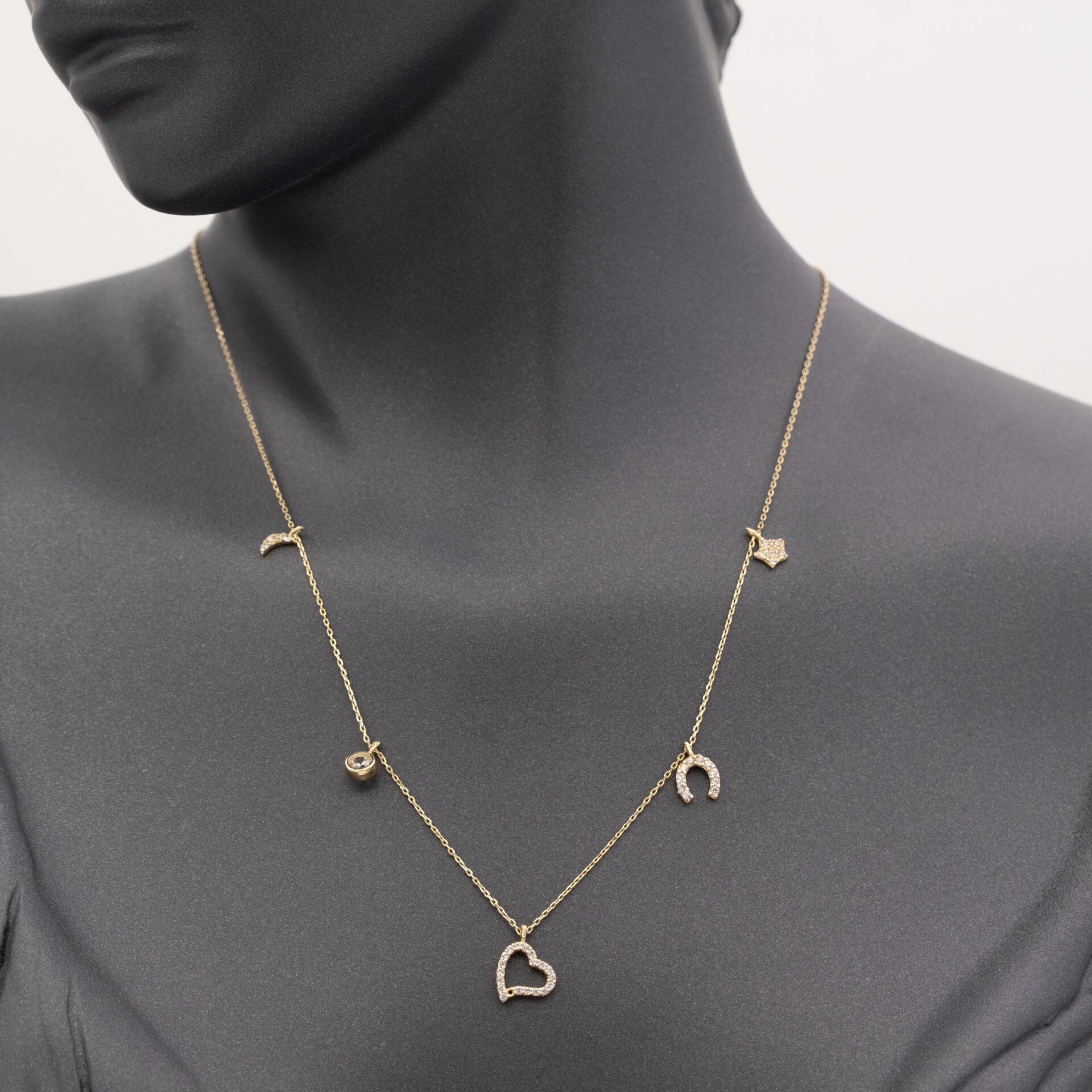 14 Ayar Taşlı Figür Sıralı Altın Kolye