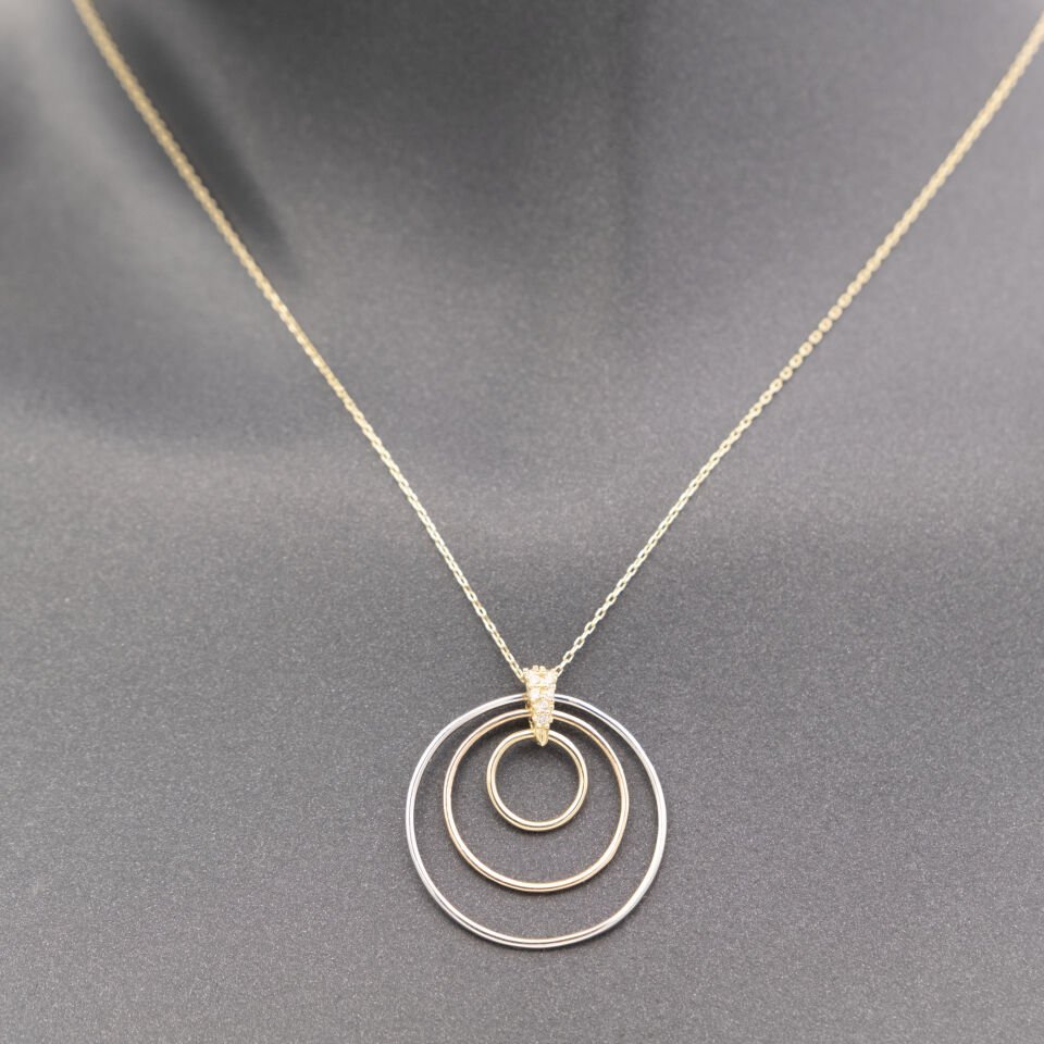 14 Ayar Sıralı Renkli Daire Altın Kolye