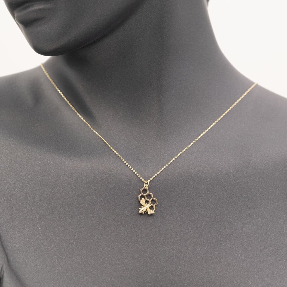 14 Ayar Arı ve Petek Figürlü Altın Kolye