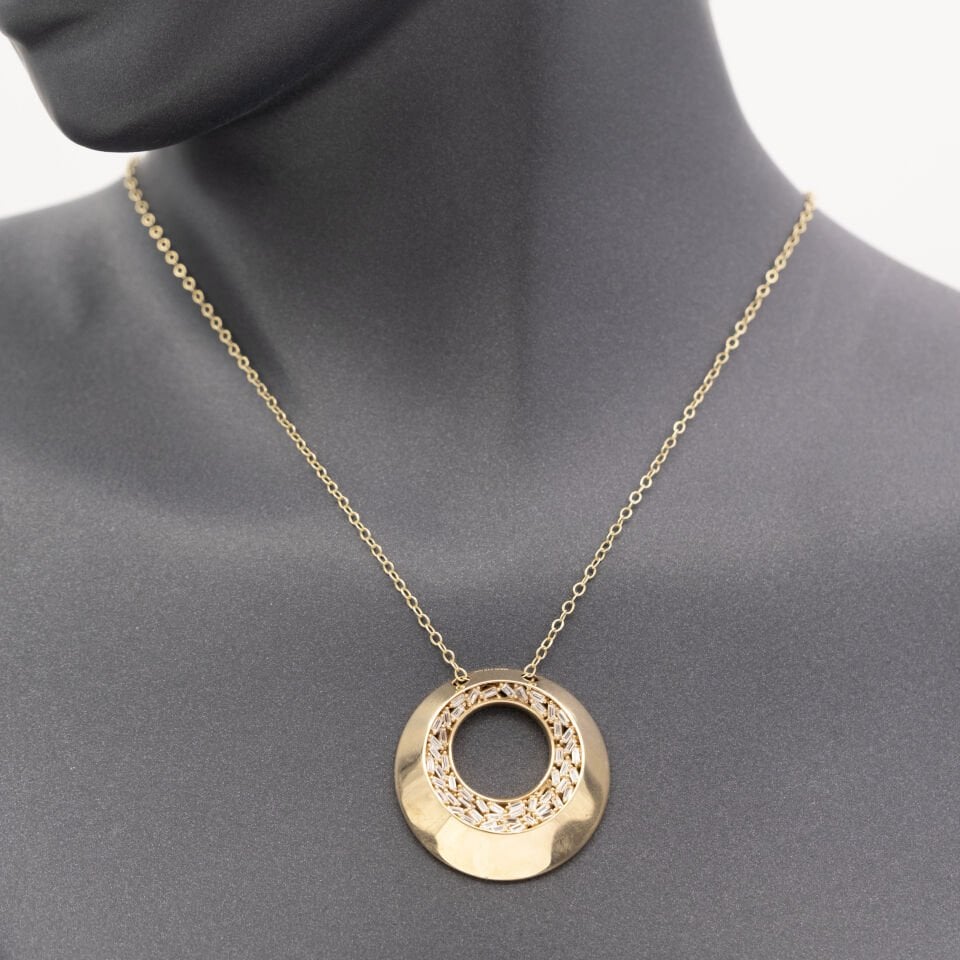 14 Baget Taşlı Dairesel Altın Kolye