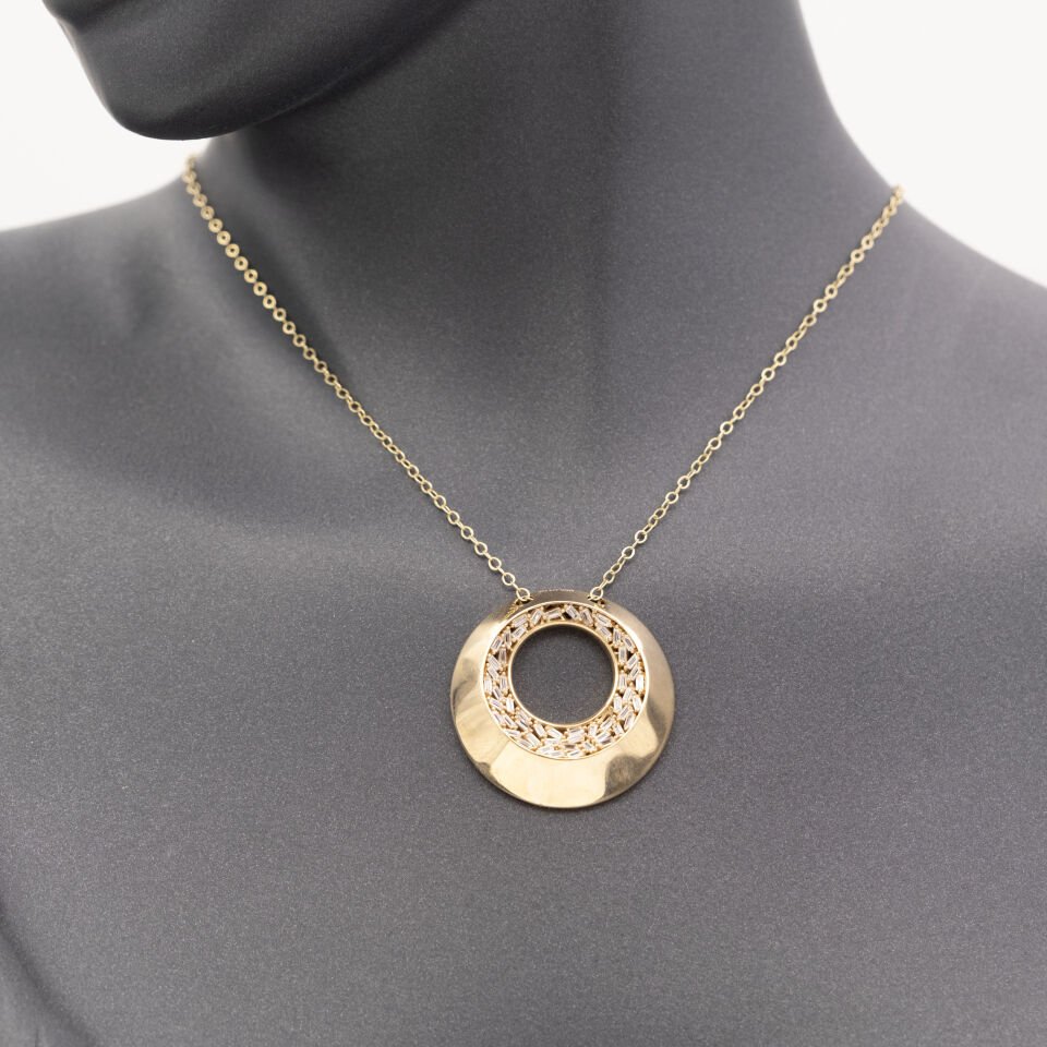 14 Ayar Baget Taşlı Dairesel Altın Kolye