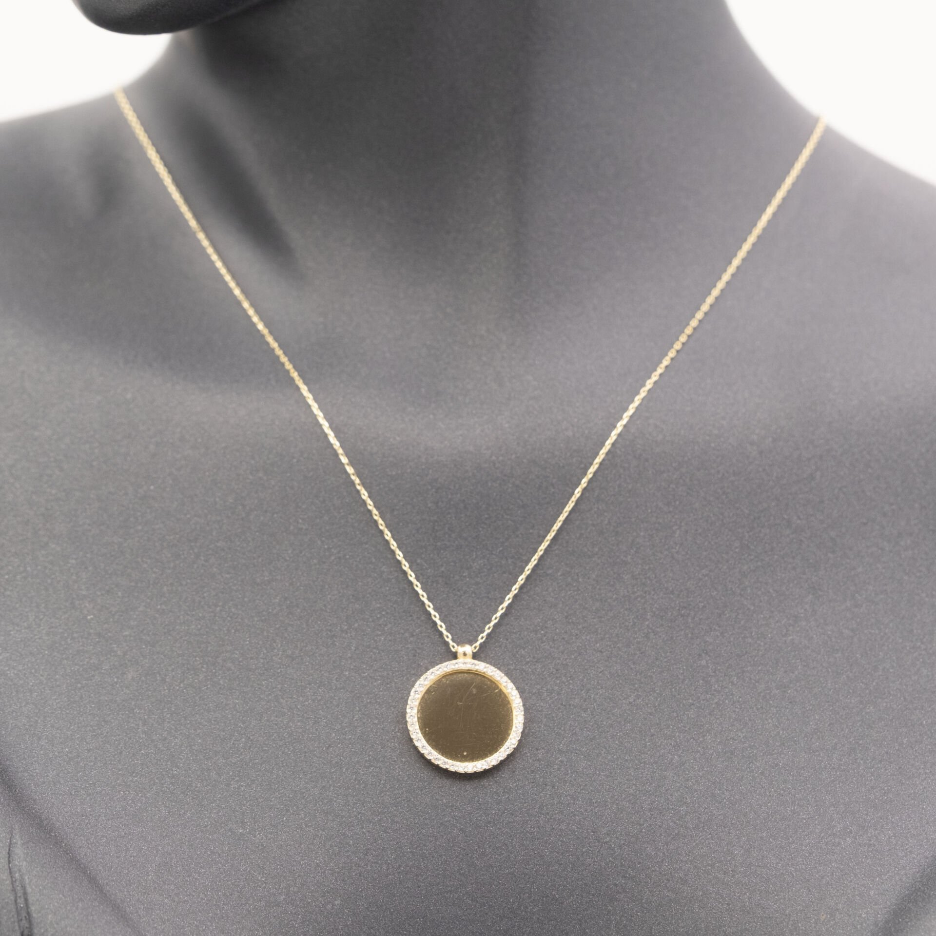 14 Çerçeveli Taşlı Plaka Altın Kolye