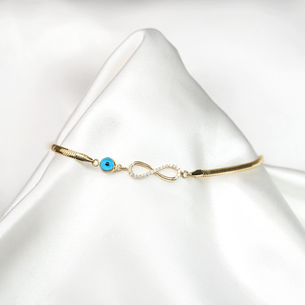 14 Ayar Taşlı Sonsuzluk İşareti İtalyan Altın Bileklik