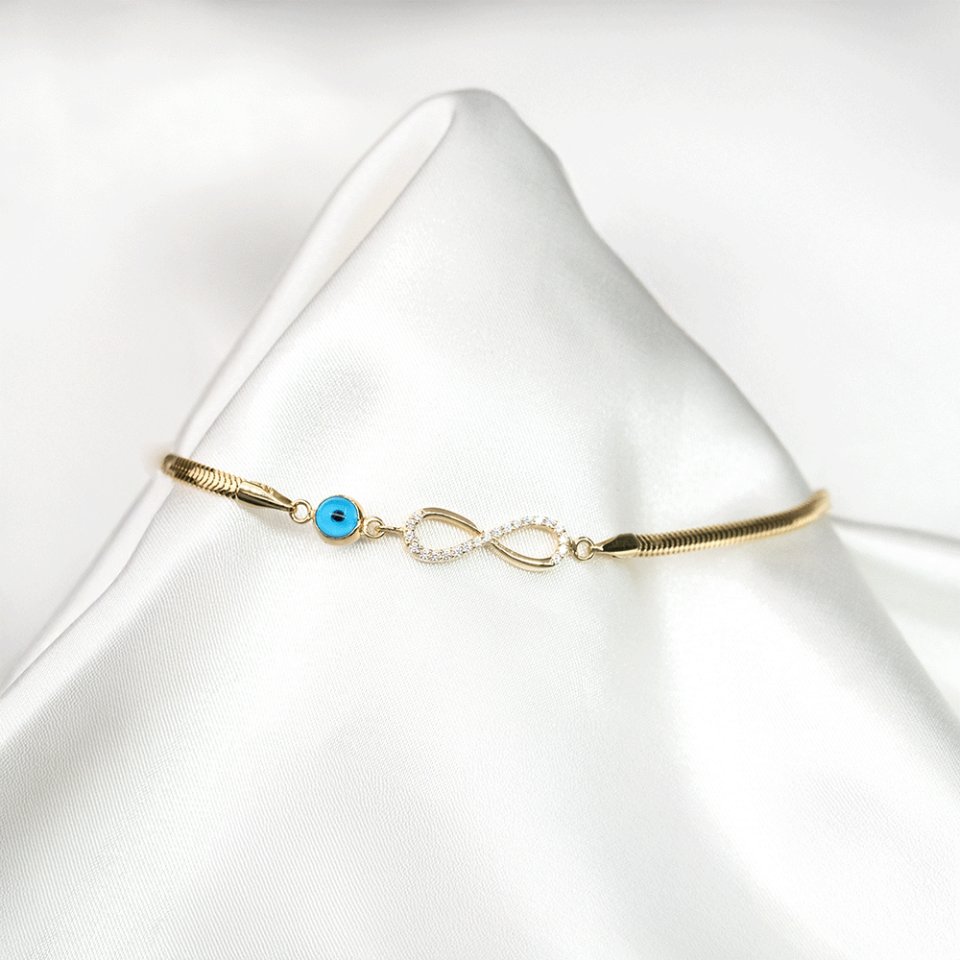 14 Ayar Taşlı Sonsuzluk İşareti İtalyan Altın Bileklik