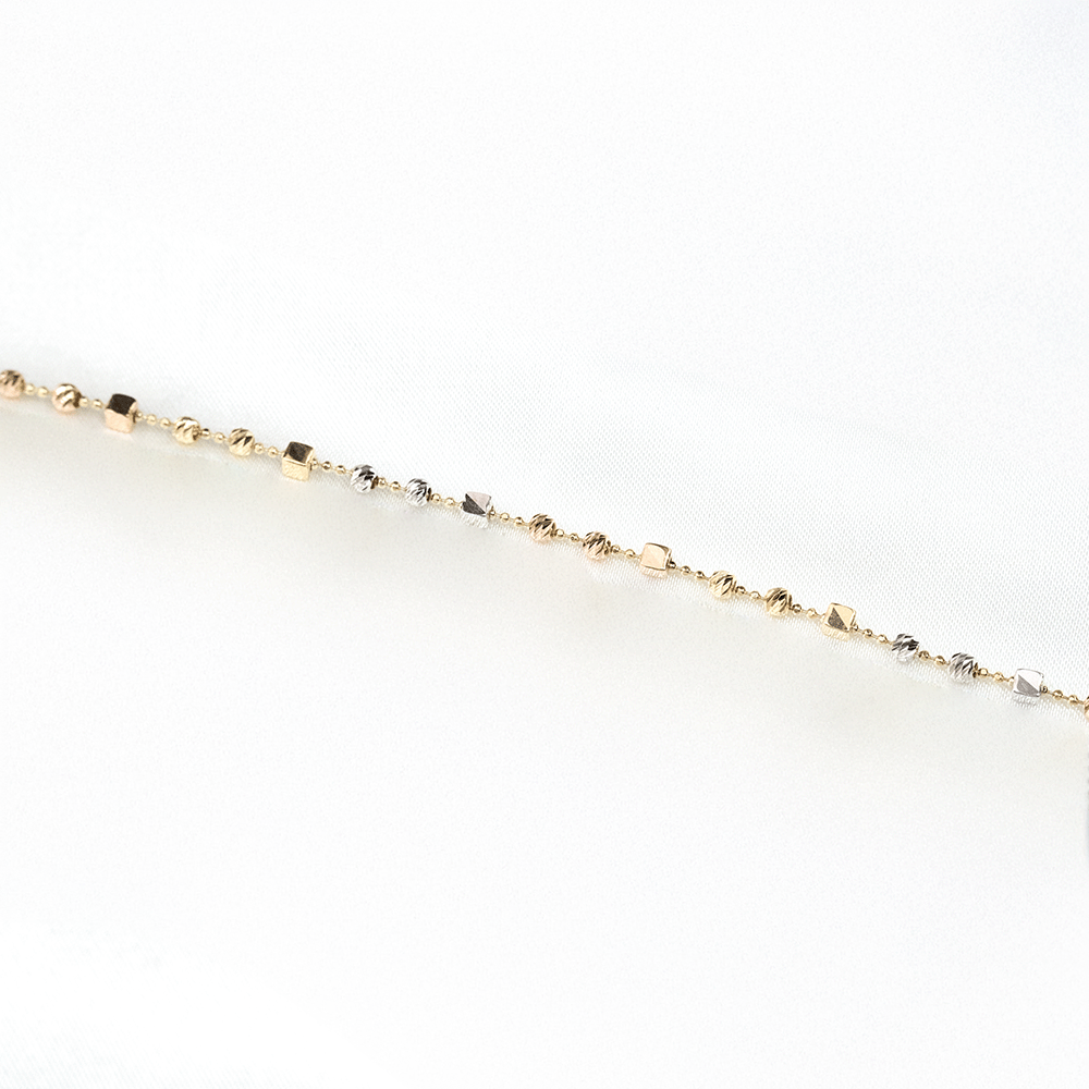 14 Ayar Renkli Dorika Ve Kare Toplu Altın Bileklik