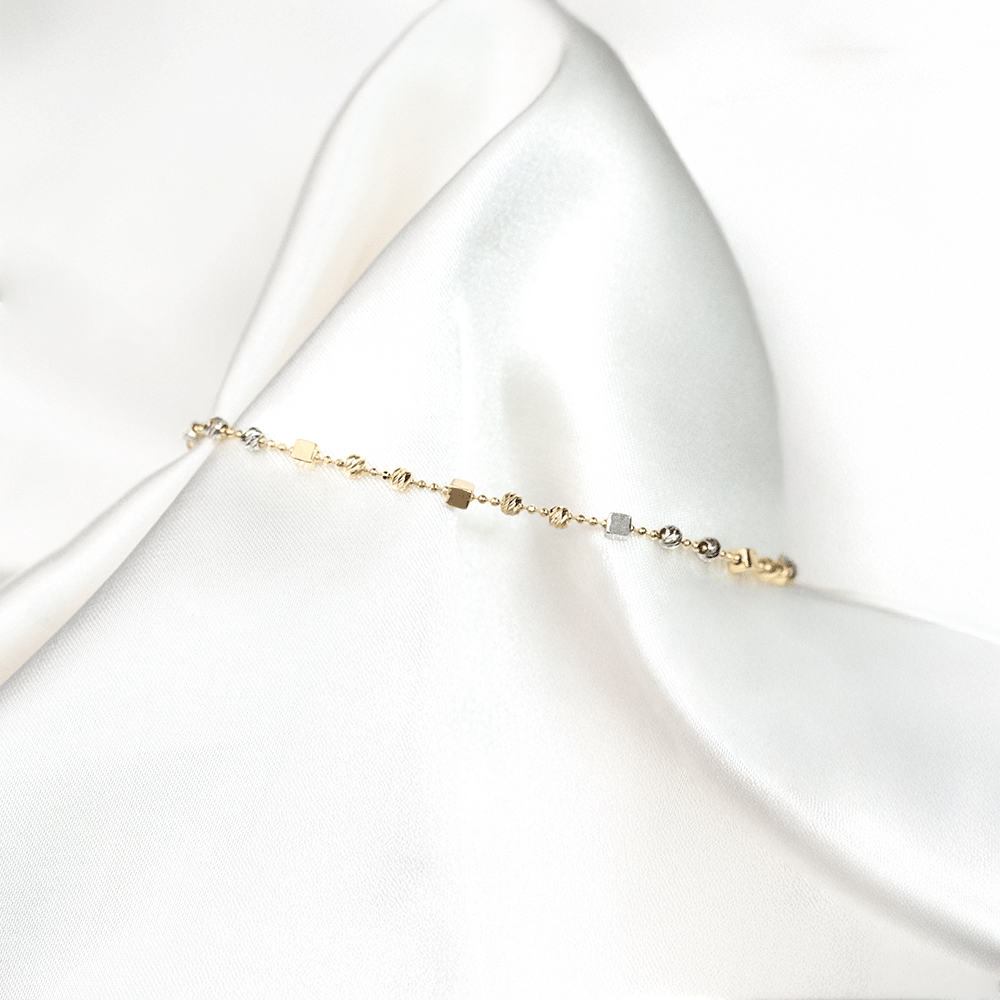 14 Ayar Renkli Dorika Ve Kare Toplu Altın Bileklik